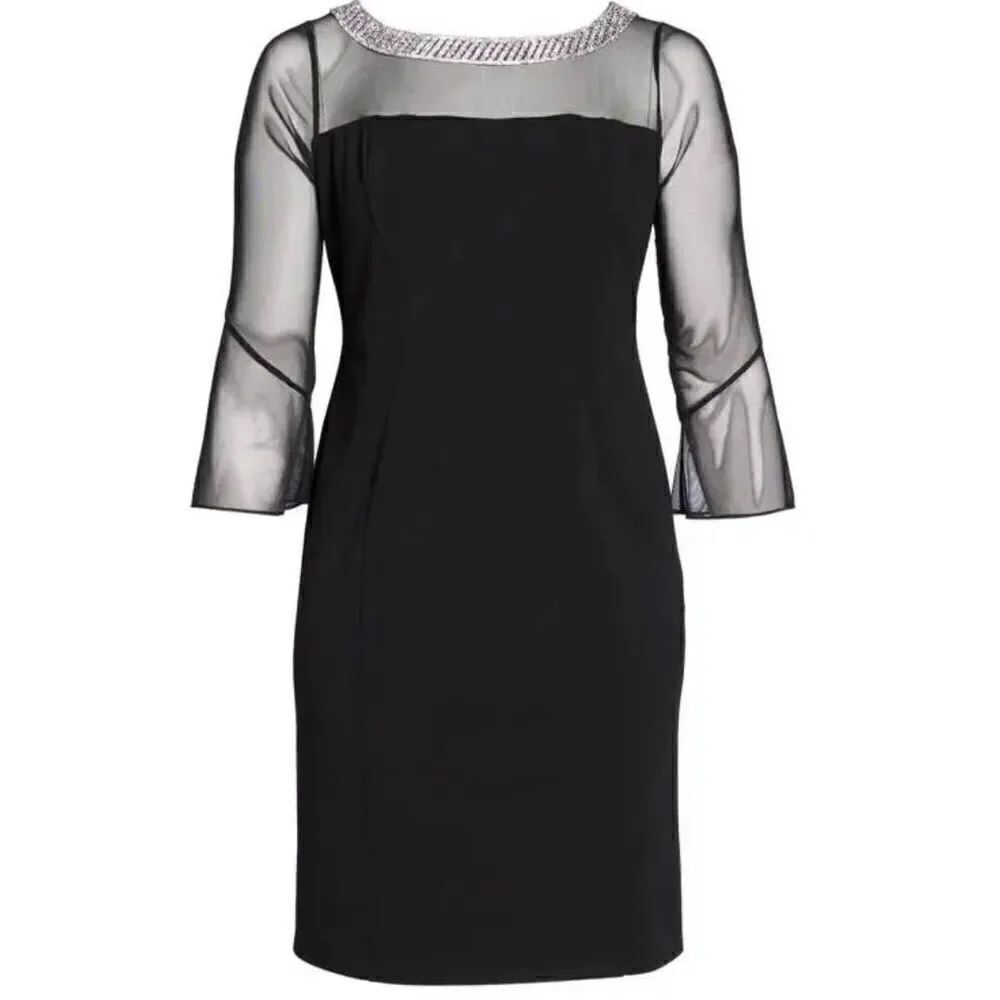 ALEX EVENINGS Embellished Illusion Shift Dress in Black NWT Size 14W